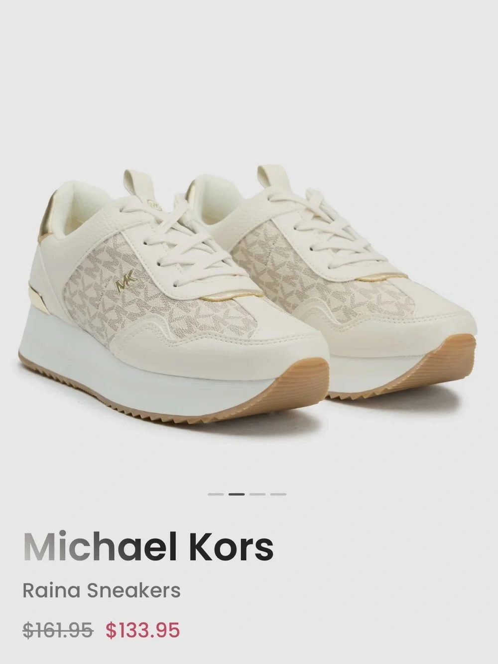 Michael Kors Raina Sneakers Beige and Gold Logo Lace-Up Sneakers